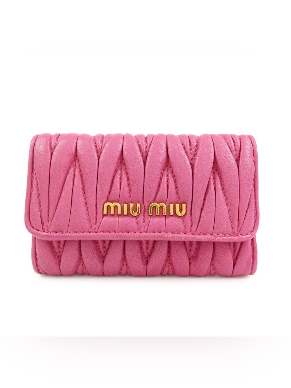 MIU MIU Matelasse Leather 6 Ring Key Case Key Holder Pink Authentic Used